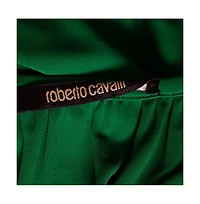Pre-Owned Roberto Cavalli Women's Green Jersey Cold Shoulder Tassel Tie Detailed Belted Dress