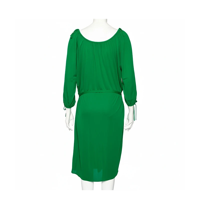 Pre-Owned Roberto Cavalli Women's Green Jersey Cold Shoulder Tassel Tie Detailed Belted Dress