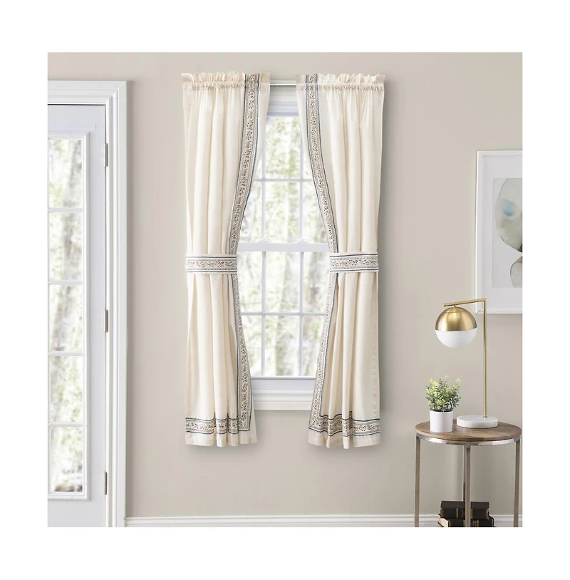 Ellis Curtain Richmark Tailored Rod Pocket Design Curtain Panel Pair for Windows with Ties 70" x 72" Natural