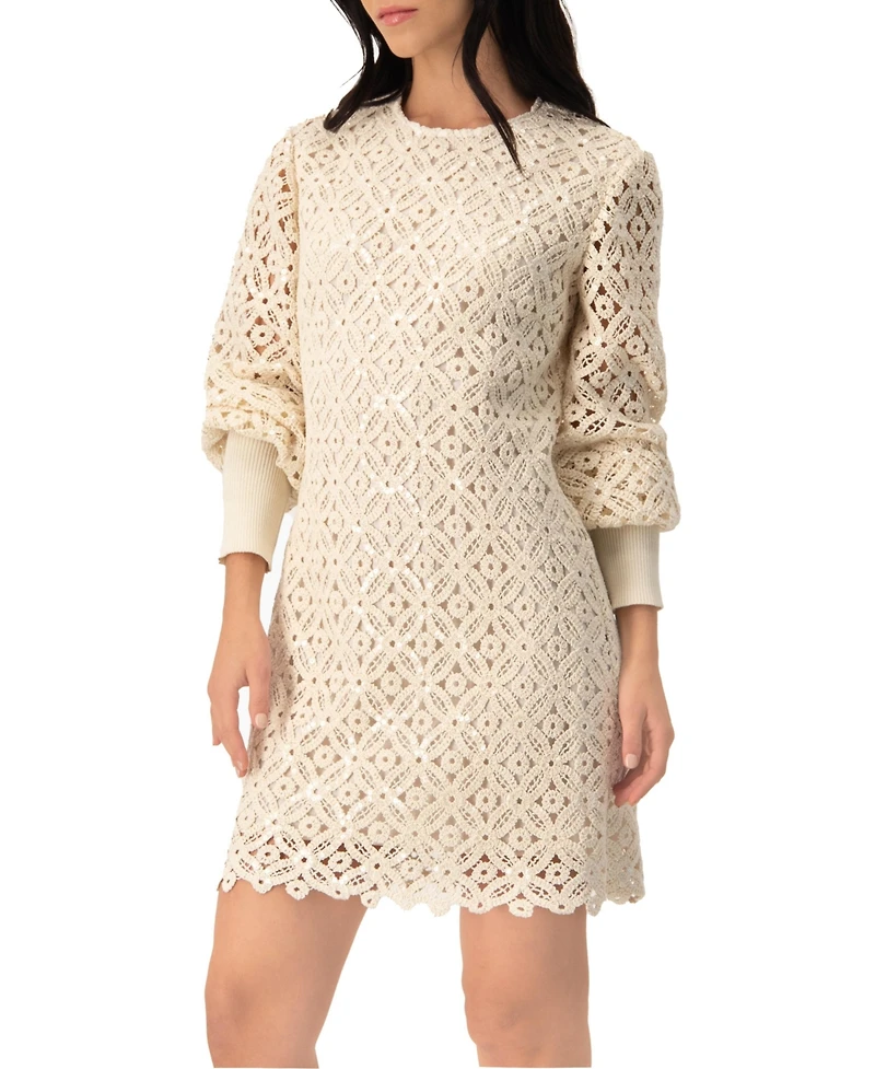 Ivonne Women's Embroidered Crochet Mini Dress with Sequin Detailing
