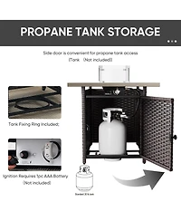 Gymojoy Crescent All-weather Pe Wicker Fire Pit Conversation Set with Olefin 6 In. Thick Cushions Patio Swivel Chairs Set/Couch/Ottomans (7-Piece