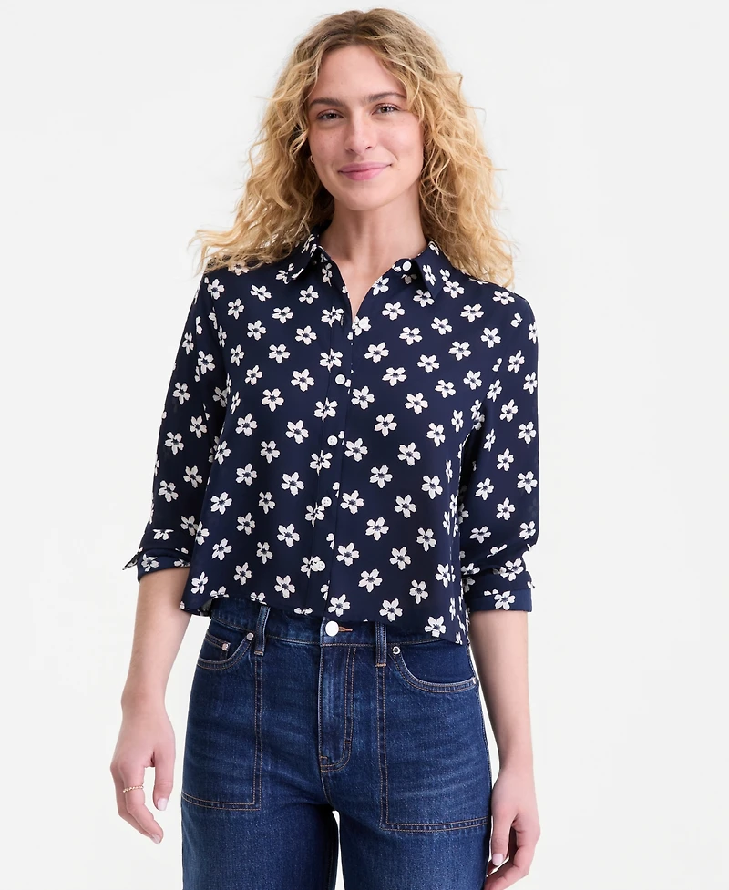 On 34th Women's Cropped Button-Down Crepe Shirt, Macy's Exclusive