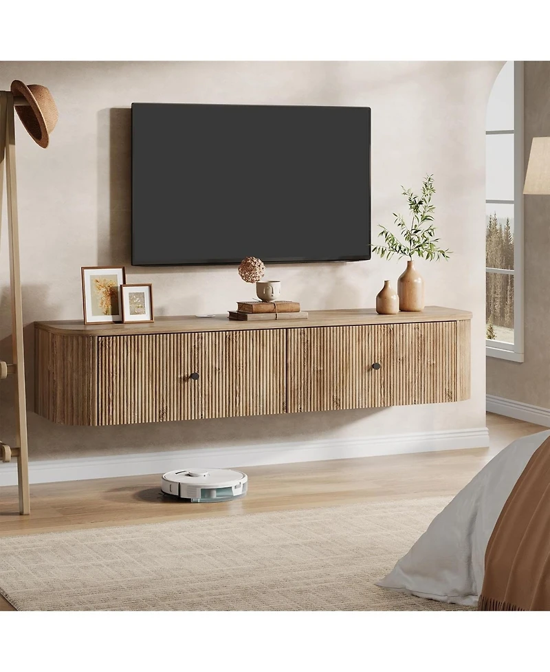 Tribesigns Floating Tv Stand Wall Mounted, with 2 Fluted Drawers