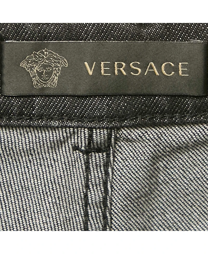Pre-Owned Versace Men's Pre-Owned Balenciaga men Mcqueen Black Logo Embroidered Denim Shorts