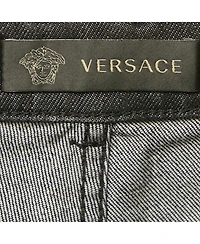 Pre-Owned Versace Men's Pre-Owned Balenciaga men Mcqueen Black Logo Embroidered Denim Shorts