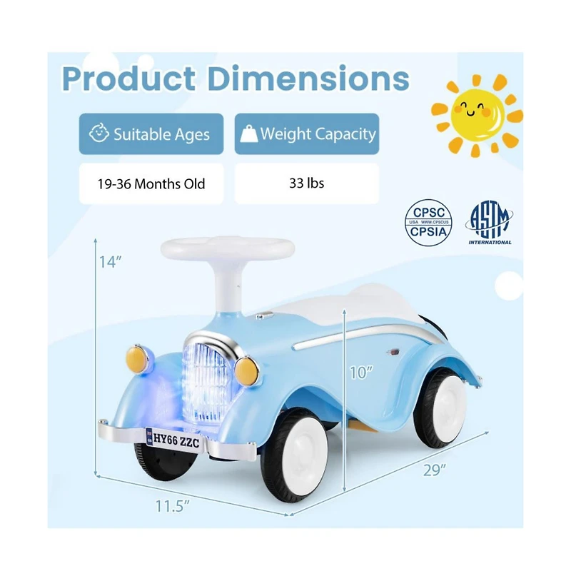 Hongge Toddler Ride On Sliding Car with Horn and Led Headlight
