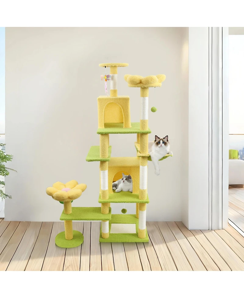 Zeus & Ruta 71 Flower Cat Tree Large Condo Removable Cushion Hammock