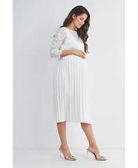 Hello Miz Maternity 3/4 Sleeve Lace Bodice Pleated Nursing Dress