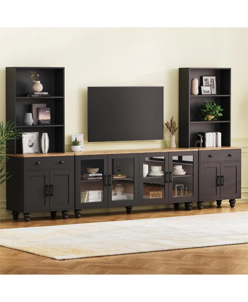 Streamdale Farmhouse Tv Stand with Gourd-Shaped Legs & Bookshelves, White