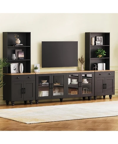 Streamdale Farmhouse Tv Stand with Gourd-Shaped Legs & Bookshelves, White