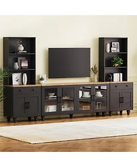 Streamdale Farmhouse Tv Stand with Gourd-Shaped Legs & Bookshelves, White