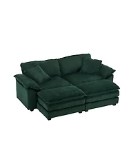 Streamdale Furniture Corduroy 2-Seat Sofa with Pillows & Ottomans - Green