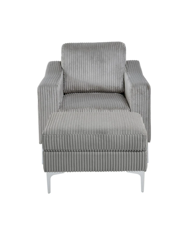 Streamdale Furniture Convertible Corduroy Sectional Sofa with Ottoman - Gray