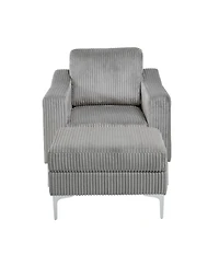 Streamdale Furniture Convertible Corduroy Sectional Sofa with Ottoman - Gray