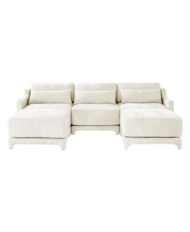 Streamdale Furniture Beige Chenille 3-Seater Sofa with Ottomans