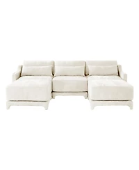 Streamdale Furniture Beige Chenille 3-Seater Sofa with Ottomans