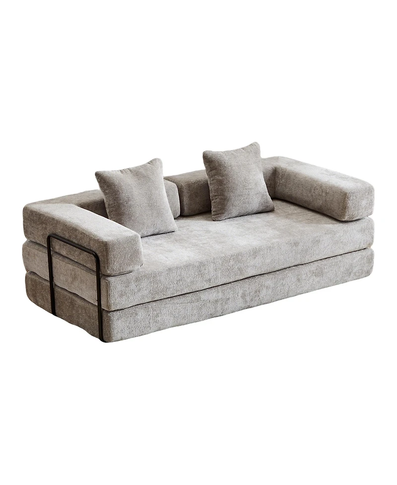 Streamdale Furniture Convertible Floor Sofa Bed with Pillow & Armrest - Light Grey