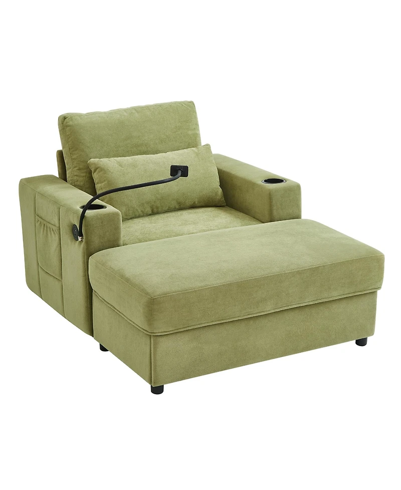Streamdale Furniture Modern Green Armchair with Ottoman, Usb Ports & Cup Holders