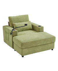 Streamdale Furniture Modern Green Armchair with Ottoman, Usb Ports & Cup Holders