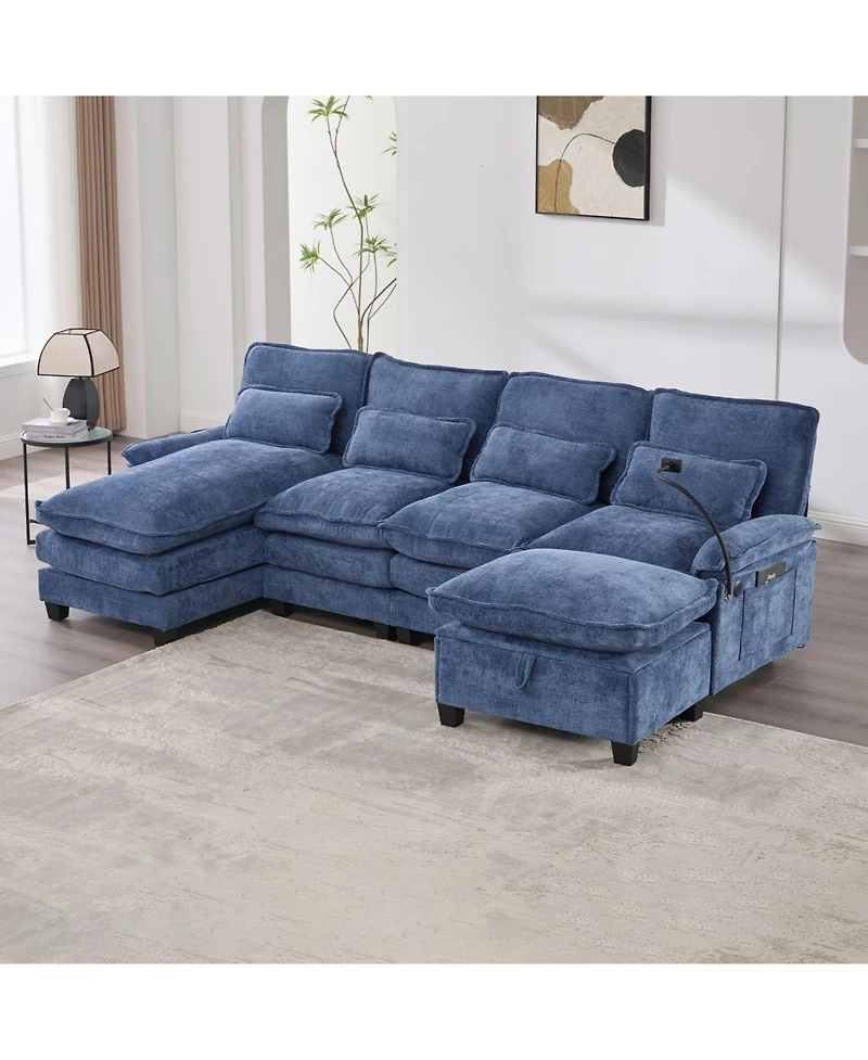 Streamdale Furniture 106" U-Shape Sectional Sofa Cloud Couch, Chenille