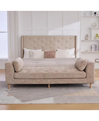 Streamdale Furniture Streamdale Upholstered End of Bed Bench with Armrests & Bolster Pillows - Wheat