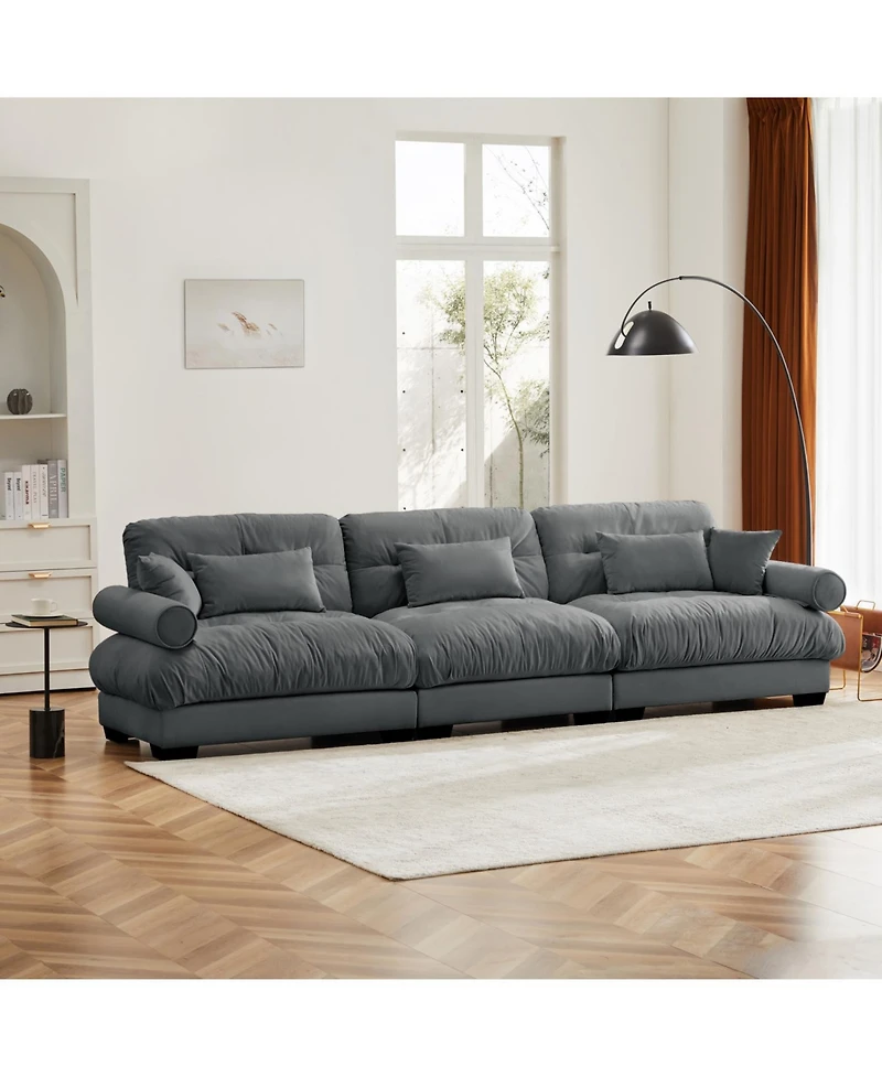Streamdale Furniture Large Modern Velvet Sofa with Pillows - Grey