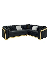 Streamdale Furniture L-Shaped Chesterfield Sectional Sofa, Velvet, Gold Accents, Black