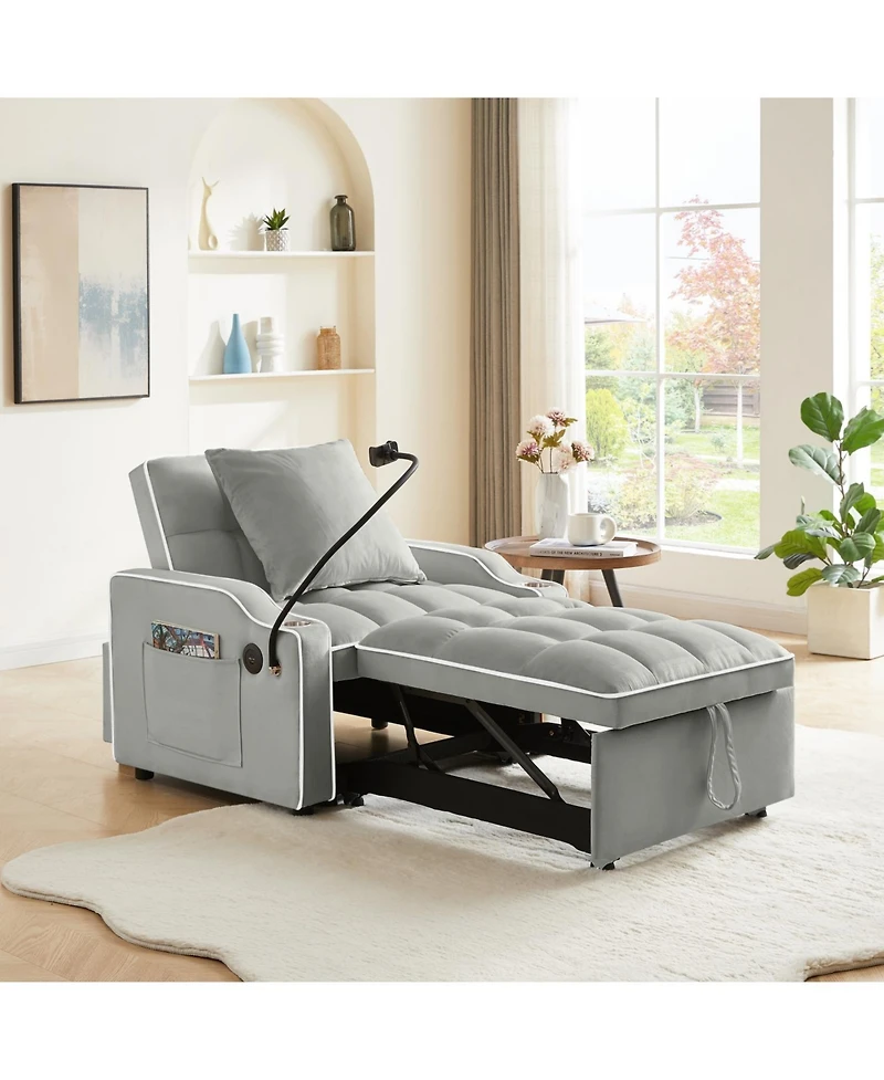 Streamdale Furniture + 3-in-1 + Fabric (Grey) + Convertible Sleeper + Sofa Bed