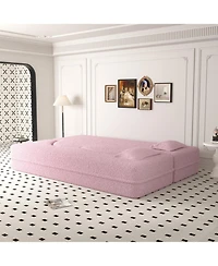 Streamdale Furniture Streamdale Pink Teddy Fabric Convertible Floor Sofa Bed