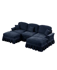 Streamdale Furniture Streamdale Comfy Modular U-Shape Chenille Sectional Sofa with Ottomans - Blue