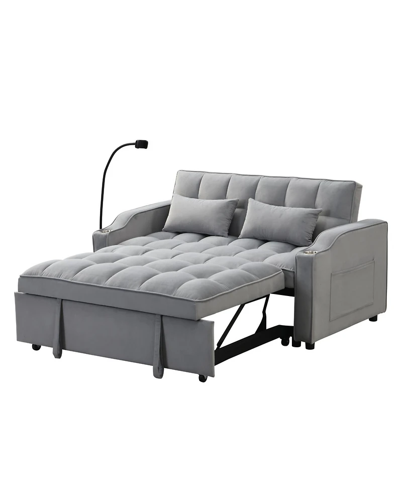 Streamdale Furniture Velvet Loveseat Futon Sofa Bed with Reclining Backrest & Pillows