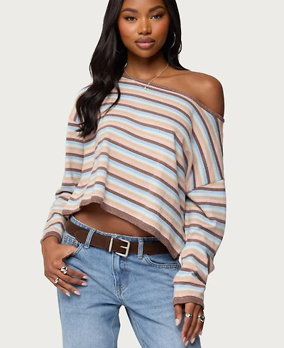 Edikted Women's Alexis Off Shoulder Striped Knit Top