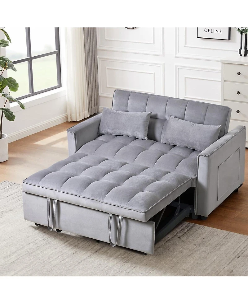 3-in-1 Pull-Out Sleeper Sofa Bed, Convertible Velvet Loveseat with Adjustable Backrest-Maison Boucle