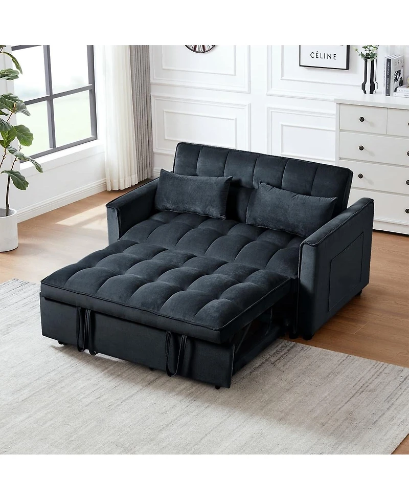 3-in-1 Pull-Out Sleeper Sofa Bed, Convertible Velvet Loveseat with Adjustable Backrest-Maison Boucle