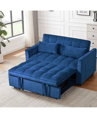 3-in-1 Pull-Out Sleeper Sofa Bed, Convertible Velvet Loveseat with Adjustable Backrest-Maison Boucle