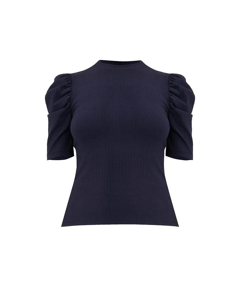 Ivonne Women's Puff Shoulder Ribbed-Knit T-shirt
