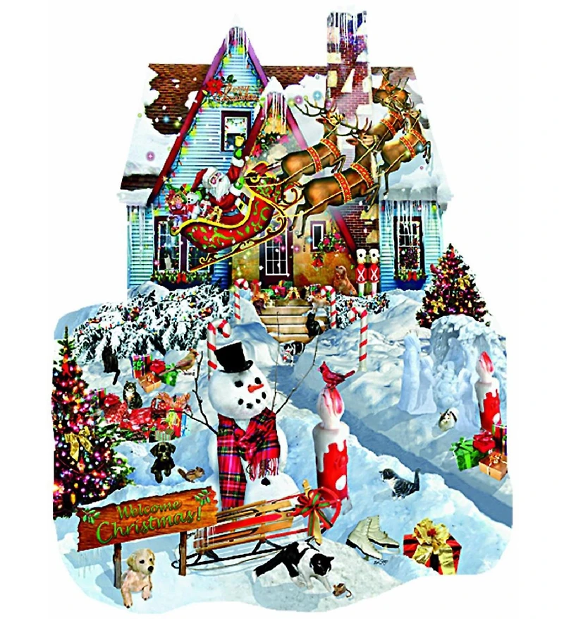 SunsOut Christmas at Our House 1000 piece Jigsaw Puzzle for Adults Special Shape Christmas