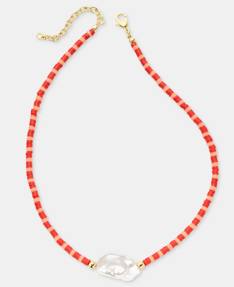 On 34th Gold-Tone Red Bead Imitation Pearl Collar Necklace, 16" + 2" extender, Macy's Exclusive