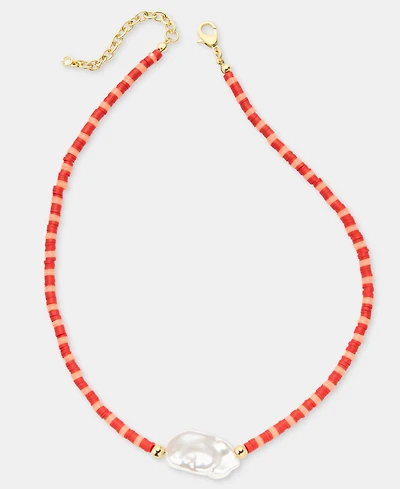 On 34th Gold-Tone Red Bead Imitation Pearl Collar Necklace, 16" + 2" extender, Macy's Exclusive