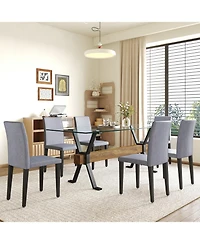 Streamdale Furniture 79" Glass Table & 6 Gray Linen Chairs