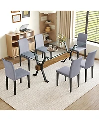 Streamdale Furniture 79" Glass Table & 6 Gray Linen Chairs