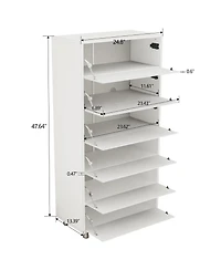Clihome Mirror Shoe Cabinet With 6 Flip Drawers, Mirror Shoe Rack Organizer Store Ample Shoes, Mirror Shoe Storage With 4 Metal Legs,White