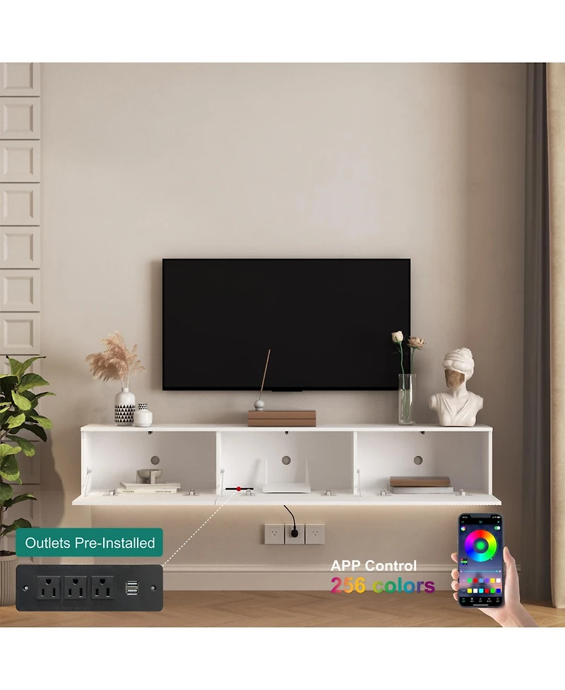 Streamdale Furniture Floating Tv Stand Wall Mounted Led 69" Modern Entertainment Center