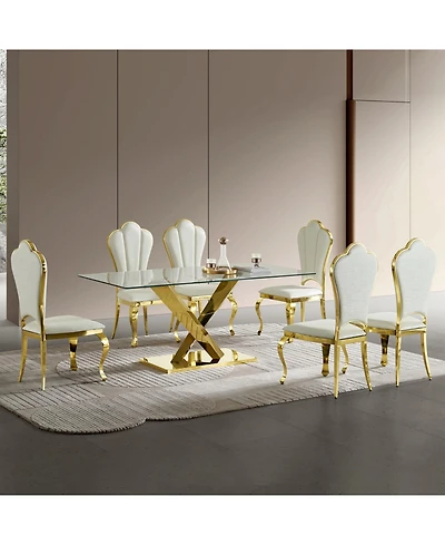 Streamdale Furniture Streamdale Gold stainless steel dining table 70.08 inch clear tempered glass top
