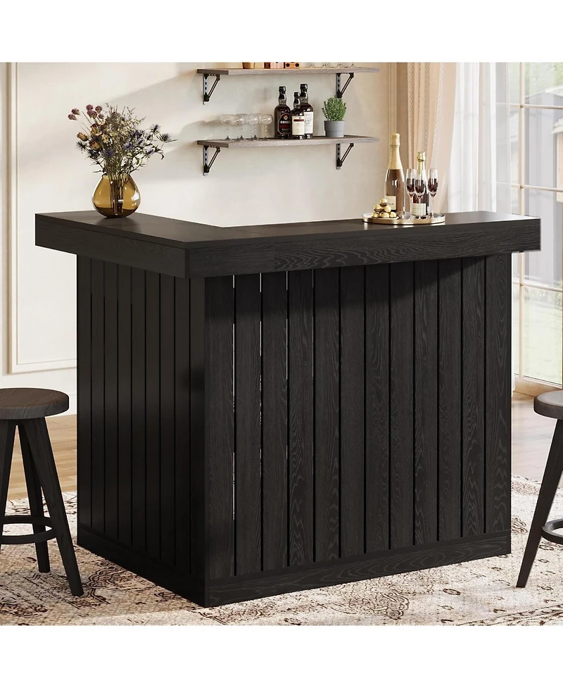 Tribesigns L-Shaped Home Bar Unit, 4 Storage Shelves
