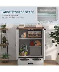 PawHut Dog Feeding Station w/ Raised Dog Bowls, Adjustable Panel, Black