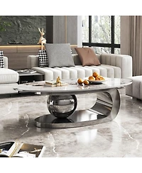 Streamdale Furniture Faux Marble Oval Coffee Table