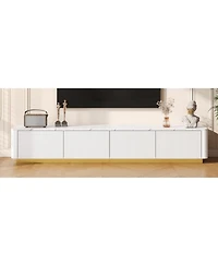 Streamdale Furniture Luxury Fluted Tv Stand - Faux Marble Top, 4 Drawers, Gold Base, White