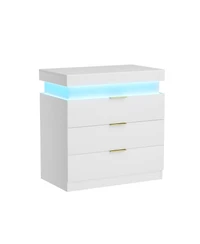 Streamdale Furniture Nightstand with Charging, Led, Sliding Top, Drawers - White
