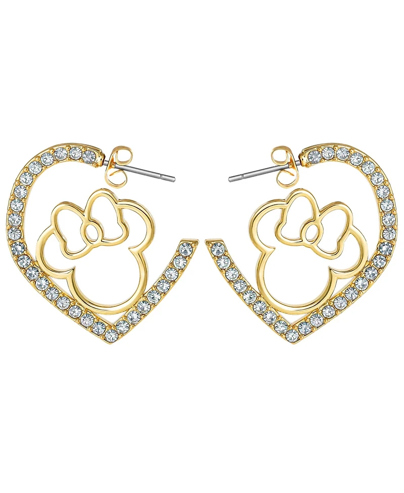 Disney Minnie Mouse Heart Earrings, Gold-Tone Outline with Crystal Pave